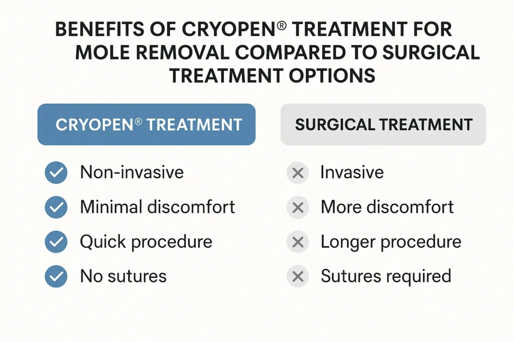 Table to show the benefits of getting moles removed Perivale from LA LIPO