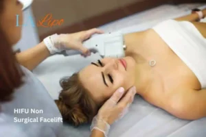 Woman having Hi-Fu to reduce wrinkles Perivale.