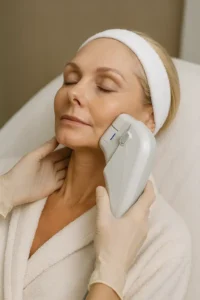 Woman receiving HIFU non surgical facelift treatment Perivale
