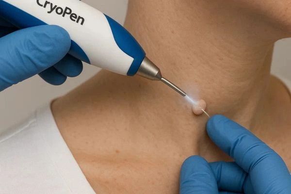 Person receiving Cryotherapy skin tag removal Perivale