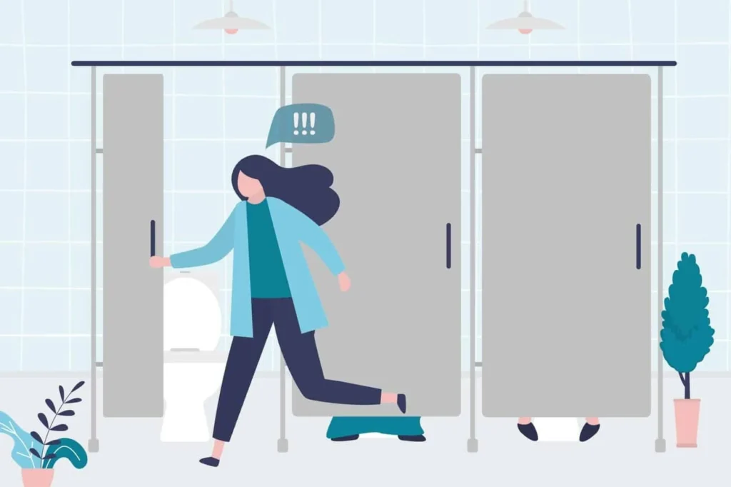 graphic of Urine incontinence Perivale woman running to the toilet.